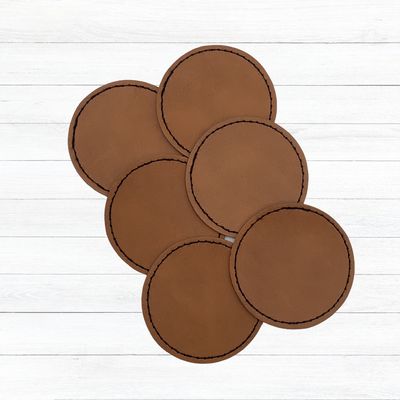 Blank Rawhide 2.5" ROUND Leatherette Stitched Patches with Adhesive
