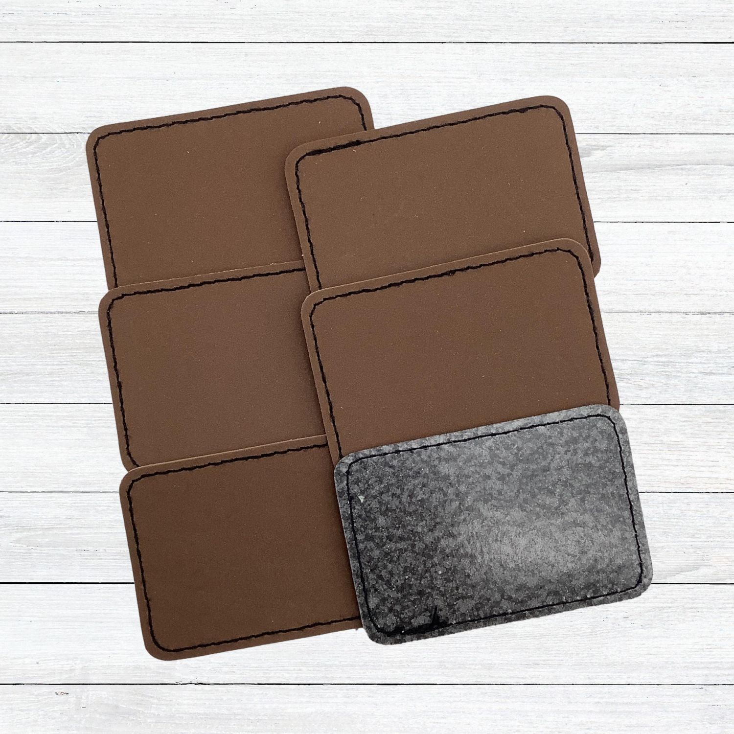 Blank Dark Brown 2" x 3" Leatherette Stitched Patches with Adhesive