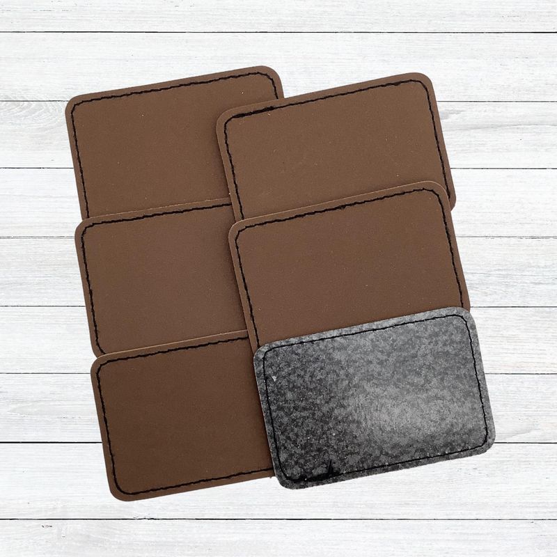Blank Dark Brown 2" x 3" Leatherette Stitched Patches with Adhesive