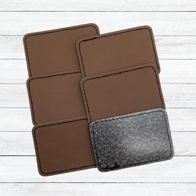 Blank Dark Brown 2" x 3" Leatherette Stitched Patches with Adhesive