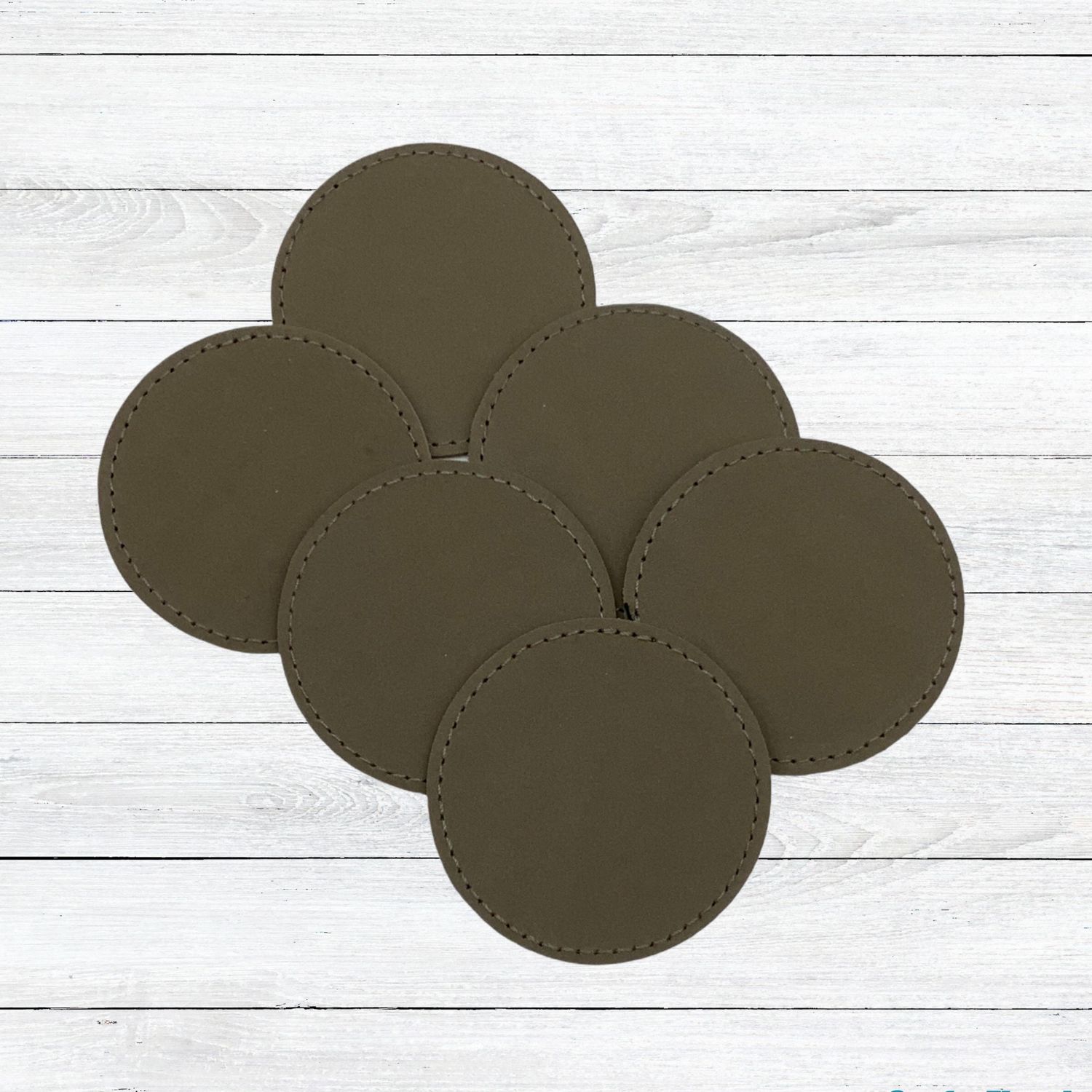Blank Gray 2.5" ROUND Leatherette Stitched Patches with Adhesive