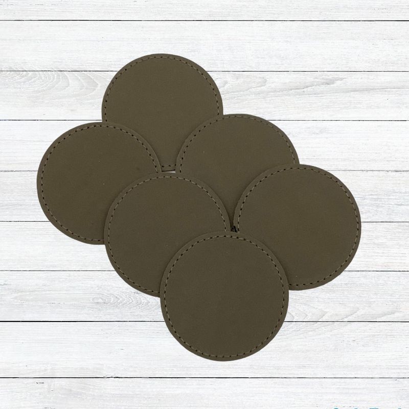 Blank Gray 2.5" ROUND Leatherette Stitched Patches with Adhesive