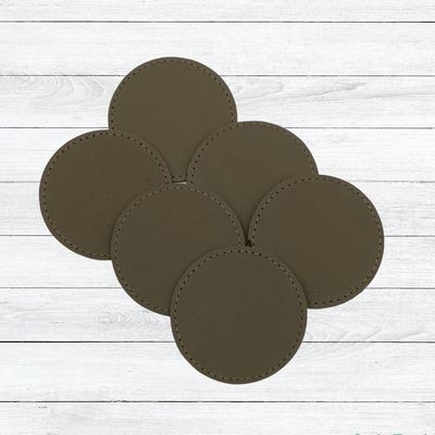 Blank Gray 2.5" ROUND Leatherette Stitched Patches with Adhesive