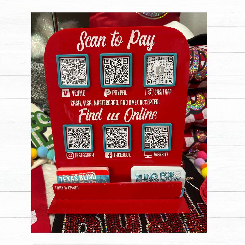 Scan to Pay Sign and Business Card Holder - Style 1 - Custom, Acrylic