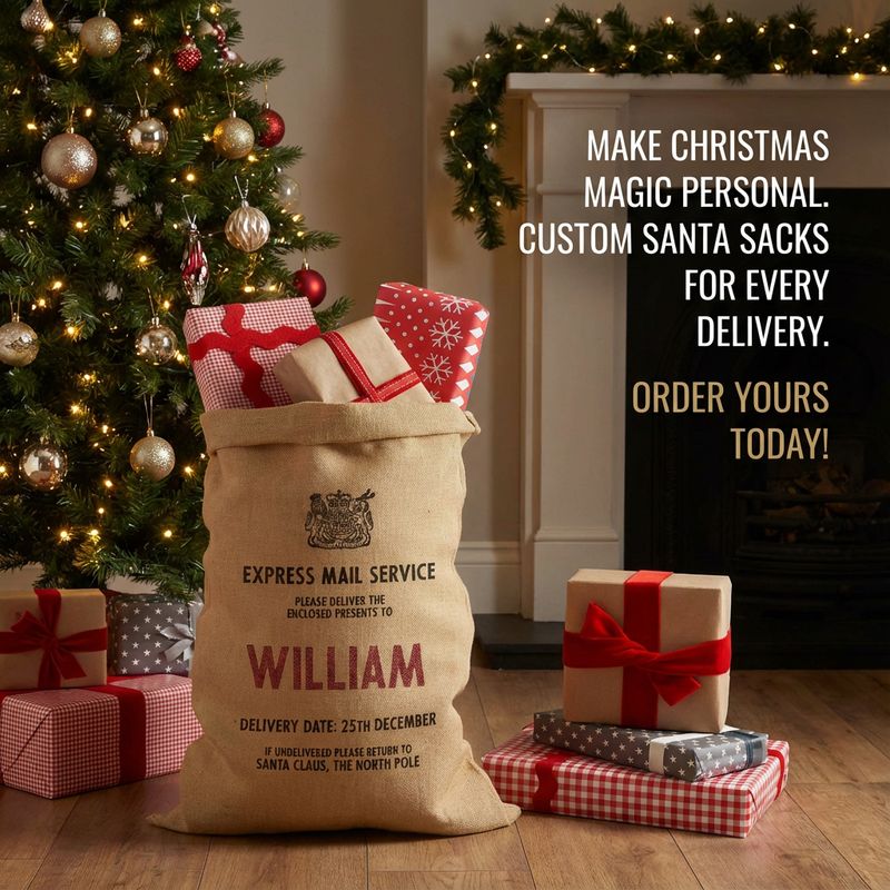 Harrow and Green USA Personalized Santa Sack - 100% Natural Burlap Christmas Sack.