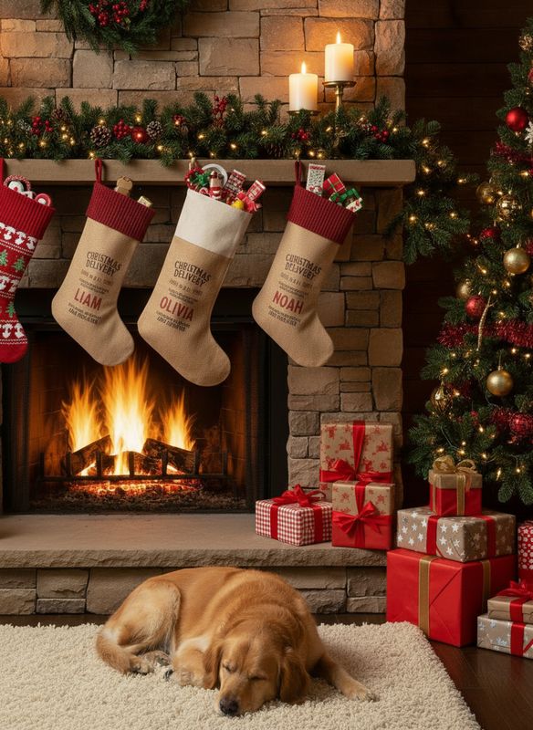 Personalized for You 100% Burlap with Cotton trim Santa Stocking