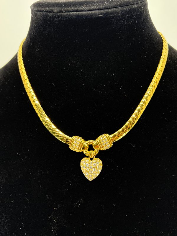 Swarovski Heart Collar Necklace Rhinestone Crystal Gold Chain