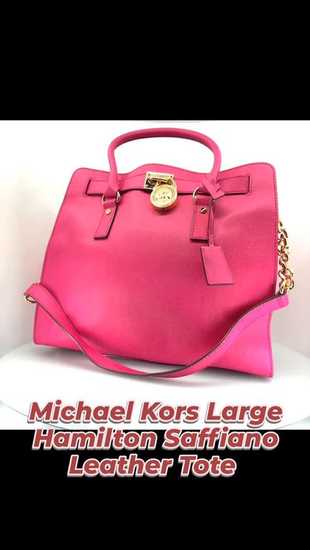 Authentic MICHAEL Michael Kors Large Hamilton Saffiano Leather Tote in hot pink
