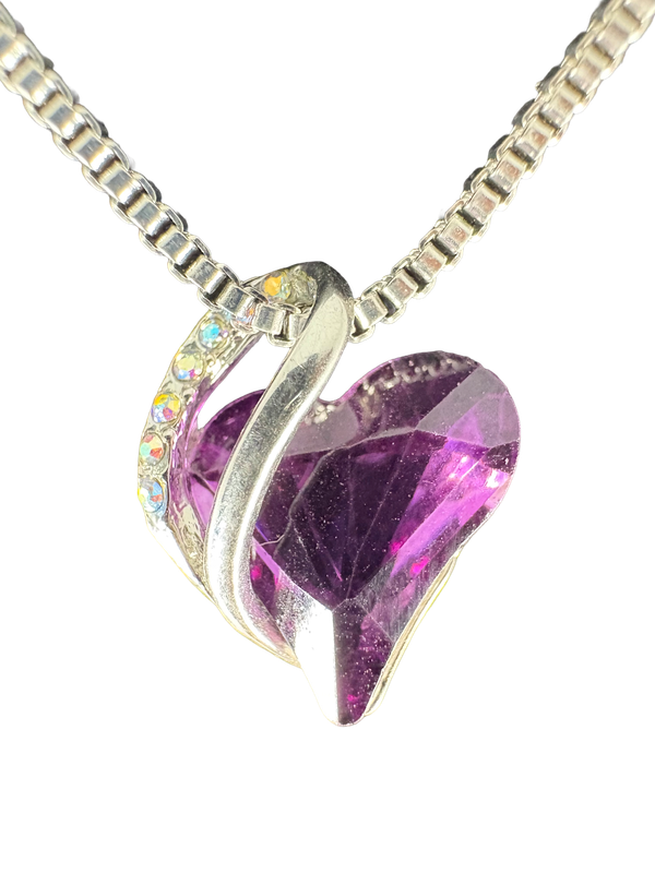 Purple Amethyst Heart Pendant Necklace with Crystal Accents, Sterling Silver Chain, February Birthstone Jewelry Gift