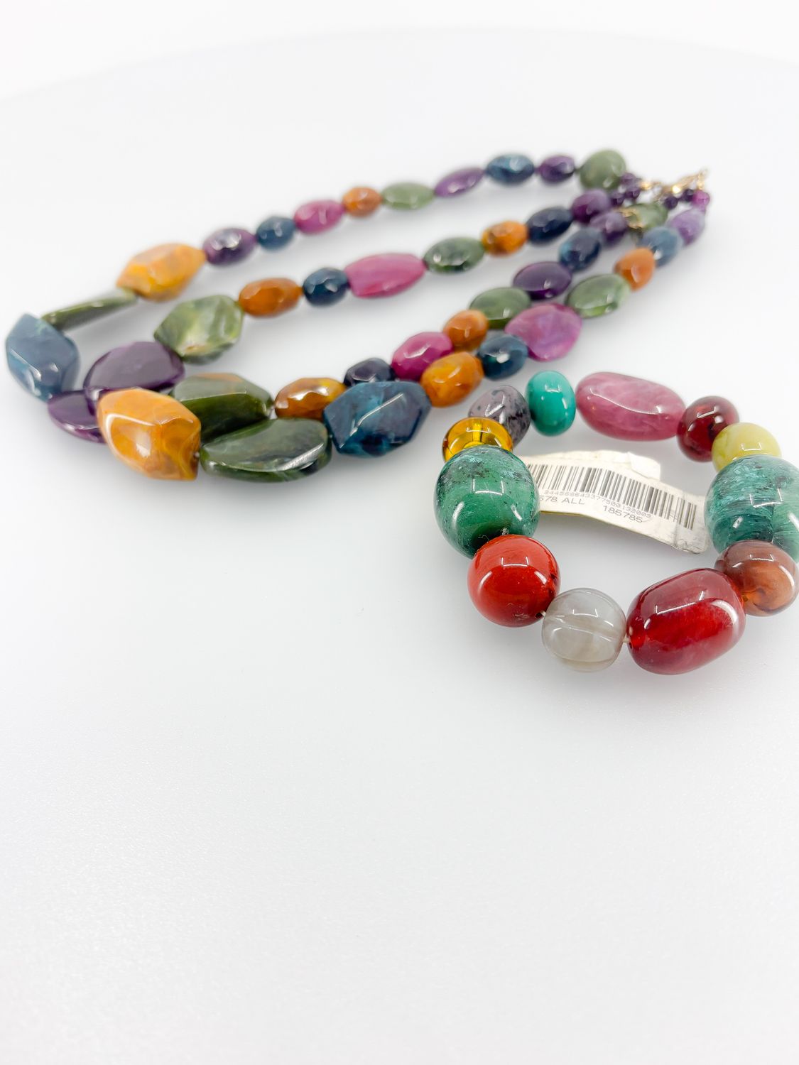 Multi-Colored Polished Stone Necklace & Bracelet Set