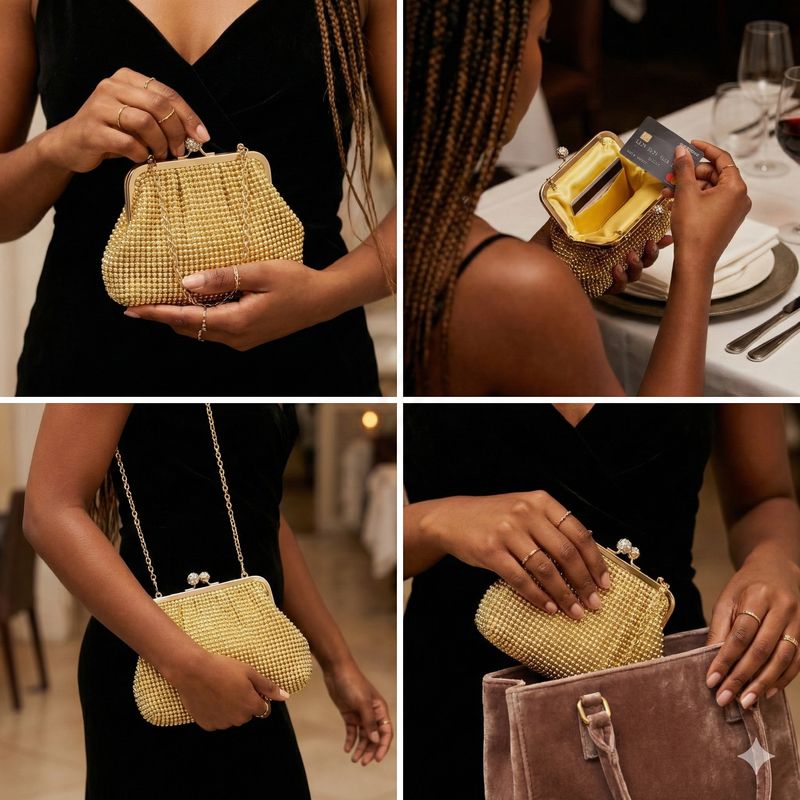 Gold Beaded Evening Bag: Vintage Pearl Rhinestone Clutch
