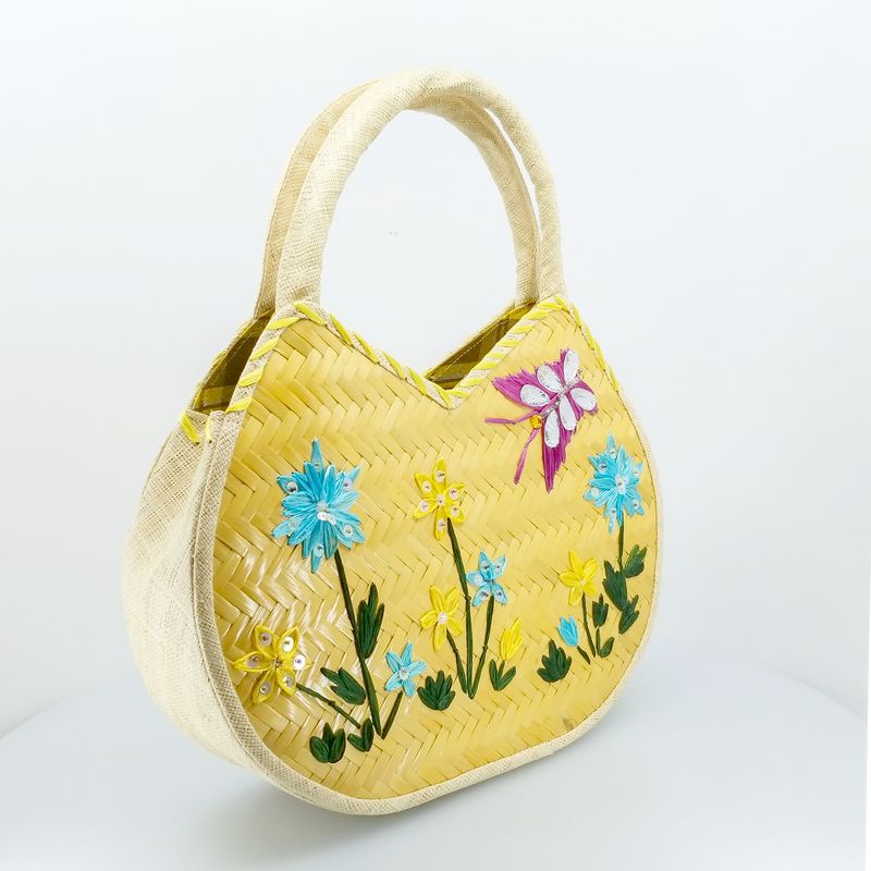 Woven Floral Butterfly Straw Weave Tote Bag