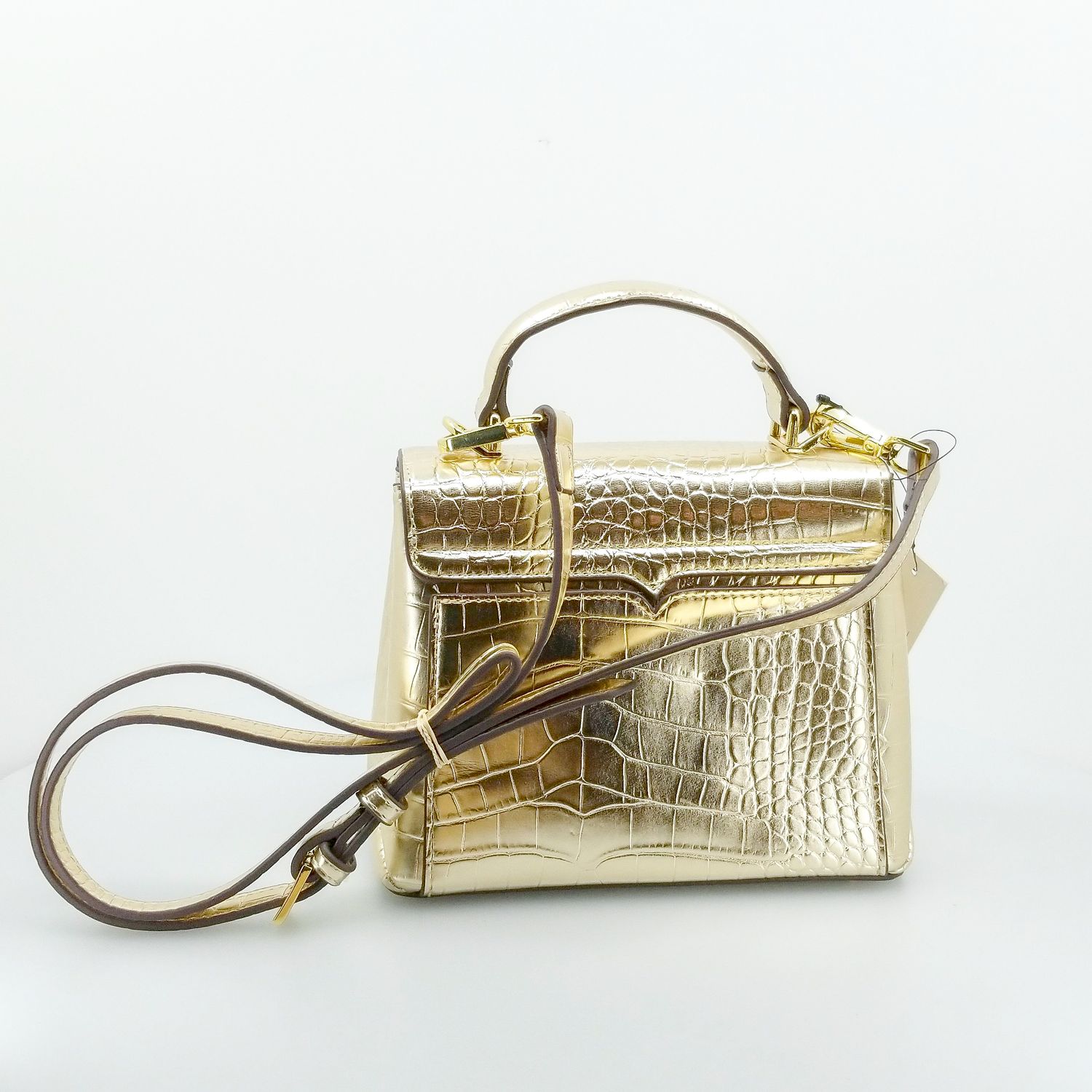 Sondra Roberts Squared Gold Metallic Crossbody Purse Small