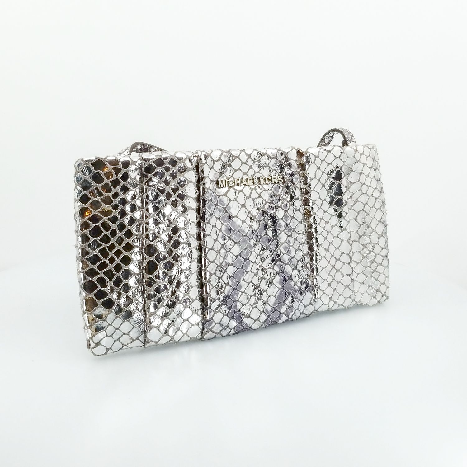 MICHAEL Michael Kors Silver Snake Print Shoulder Bag Purse Clutch New Zipper