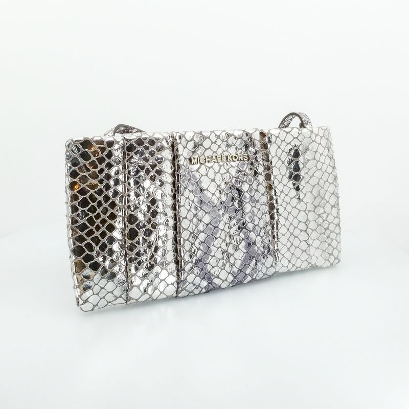 MICHAEL Michael Kors Silver Snake Print Shoulder Bag Purse Clutch New Zipper