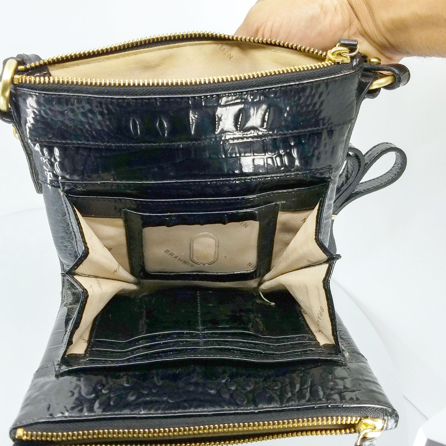 Brahmin Black Crocodile Embossed Crossbody Bag