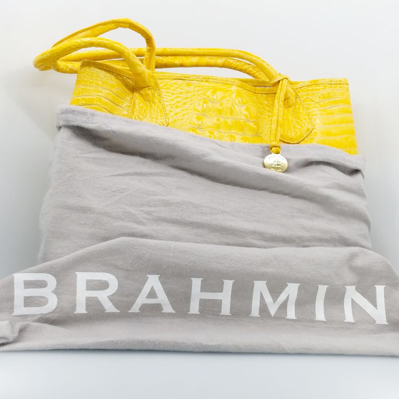 Brahmin Yellow Patent Leather Crocodile Embossed Double Handle Tote Shoulder Bag