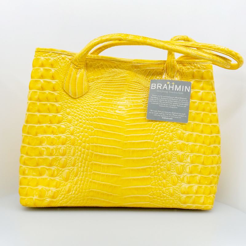 Brahmin Yellow Patent Leather Crocodile Embossed Double Handle Tote Shoulder Bag