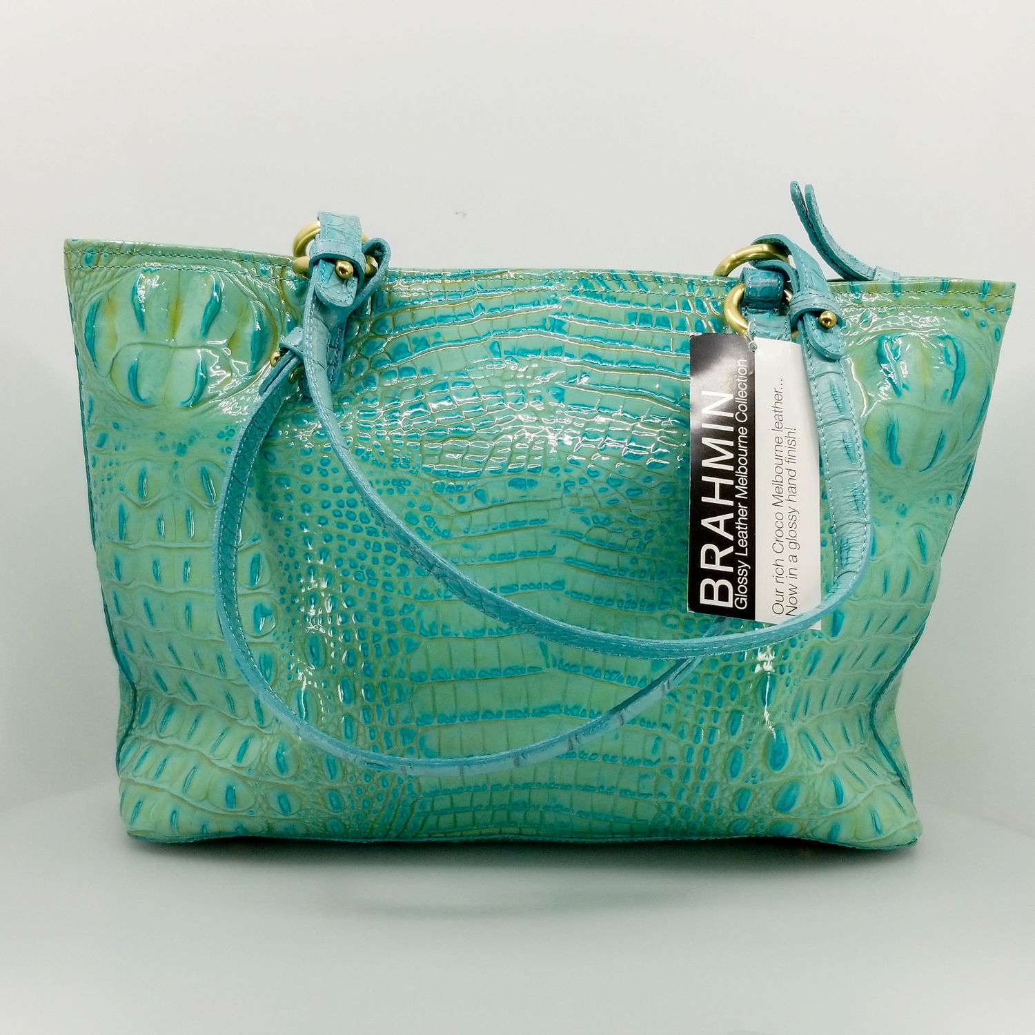 NWT Brahmin April Mineral Blue Melbourne Shoulder Tote Large travel laptop