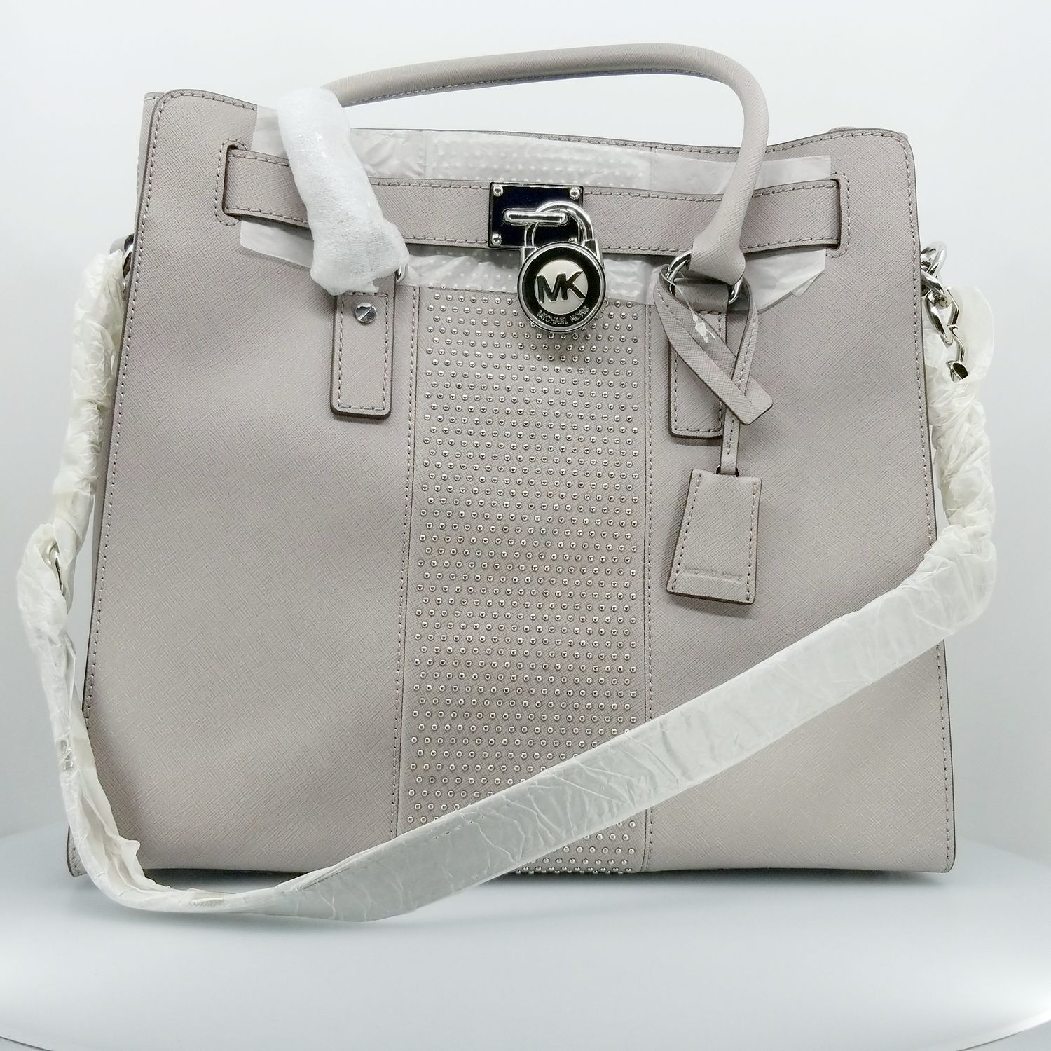 MICHAEL KORS Hamilton Large Micro Studded Leather Tote Pearl Grey MICHAEL KORS Hamilton Large Micro Studded Leather Tote Pearl Grey
