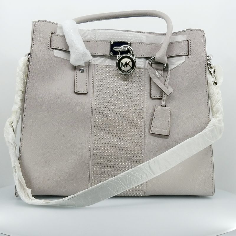 MICHAEL KORS Hamilton Large Micro Studded Leather Tote Pearl Grey