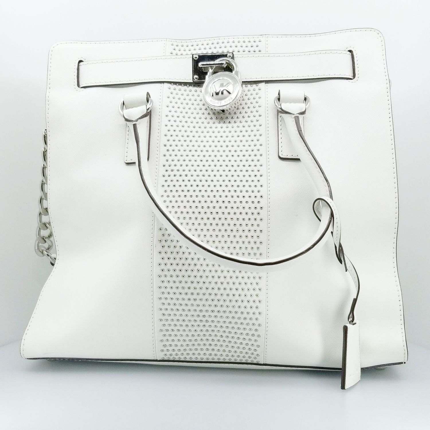 MICHAEL KORS Hamilton Large Micro Studded Leather Tote Pearl White