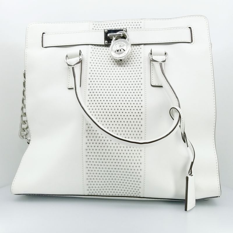 MICHAEL KORS Hamilton Large Micro Studded Leather Tote Pearl White