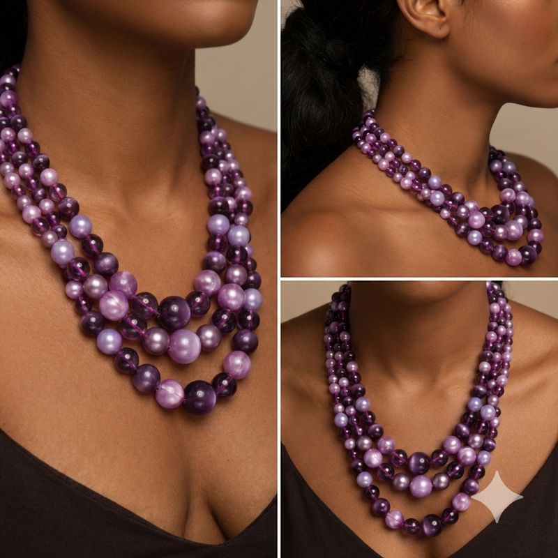 Vintage 1950s Violet & Plum Lucite Bead 3 Strand Necklace