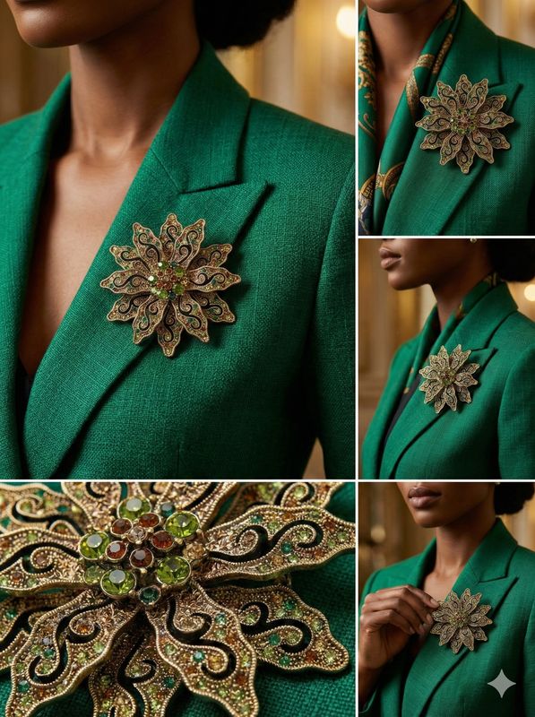 Vintage Rhinestone Flower Bloom Brooch