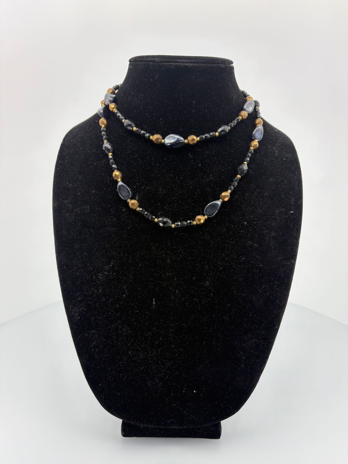 Vintage Gold, Black & Blue Beaded Statement Necklace