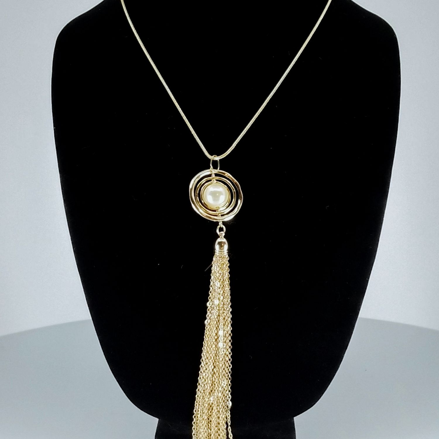 Gold Statement Pendant with Faux Pearl Centerpiece Necklace