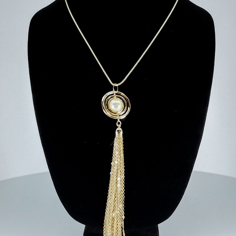 Gold Statement Pendant with Faux Pearl Centerpiece Necklace