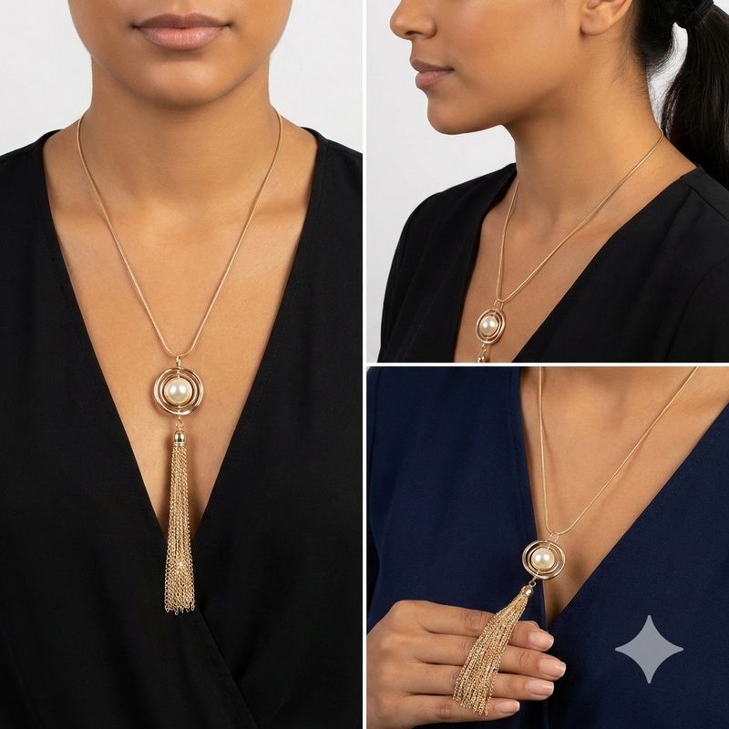Gold Statement Pendant with Faux Pearl Centerpiece Necklace