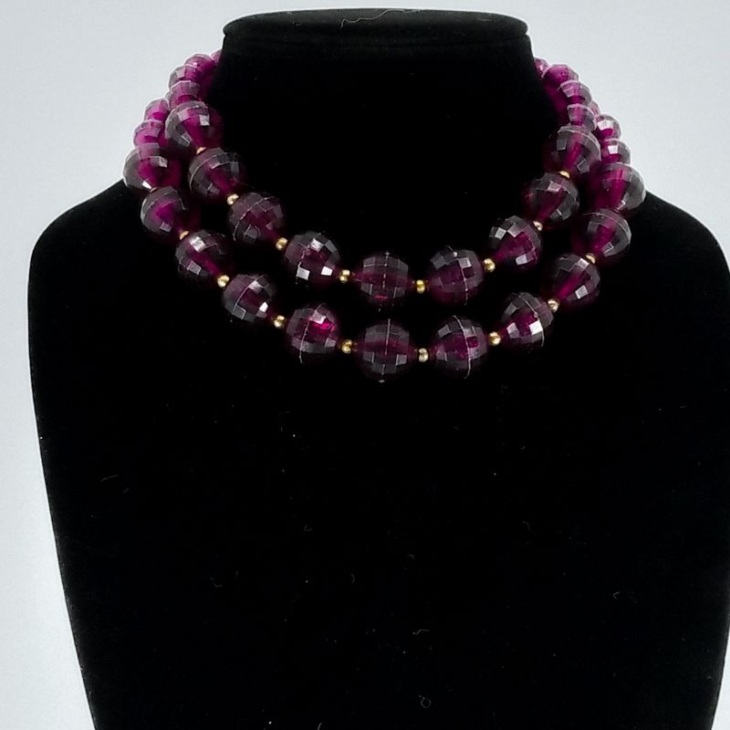 Double‑Strand Faceted Plum Statement Necklace