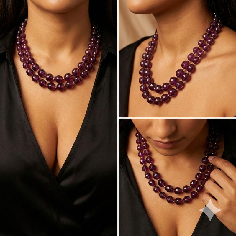 Double‑Strand Faceted Plum Statement Necklace