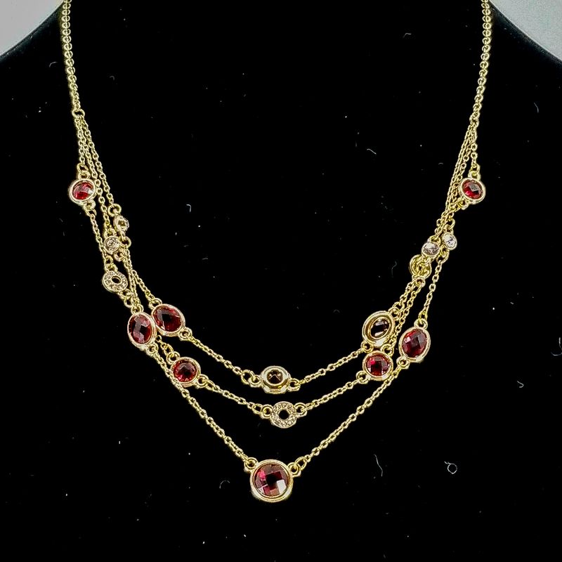 Three Strand Natural Stone Colored Necklace Gold with matching earrings