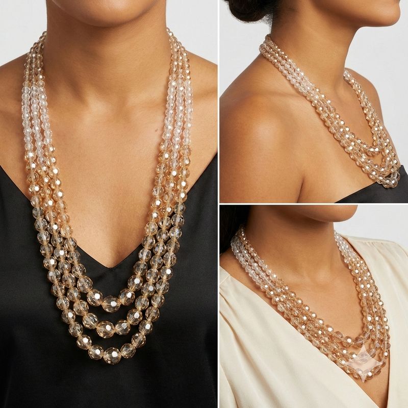 Multi‑Strand Gold Crystal Statement Necklace