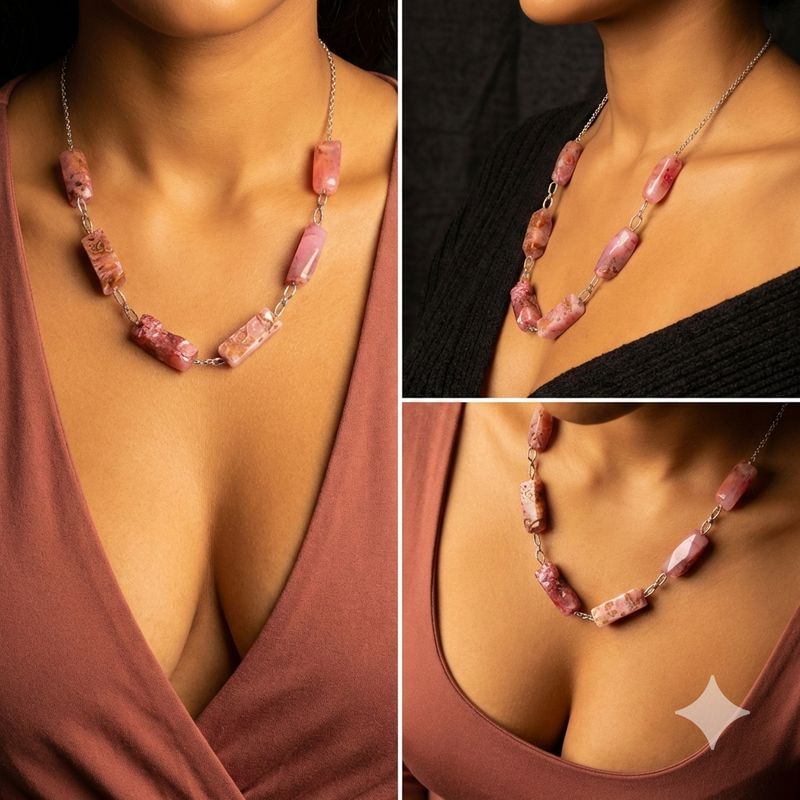 Pink Natural Polished Stone Statement Necklace