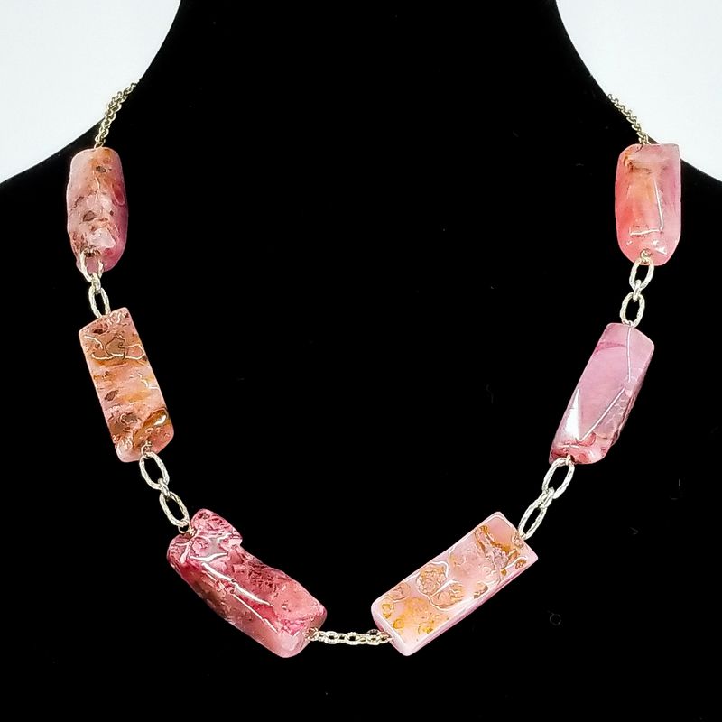 Pink Natural Polished Stone Statement Necklace