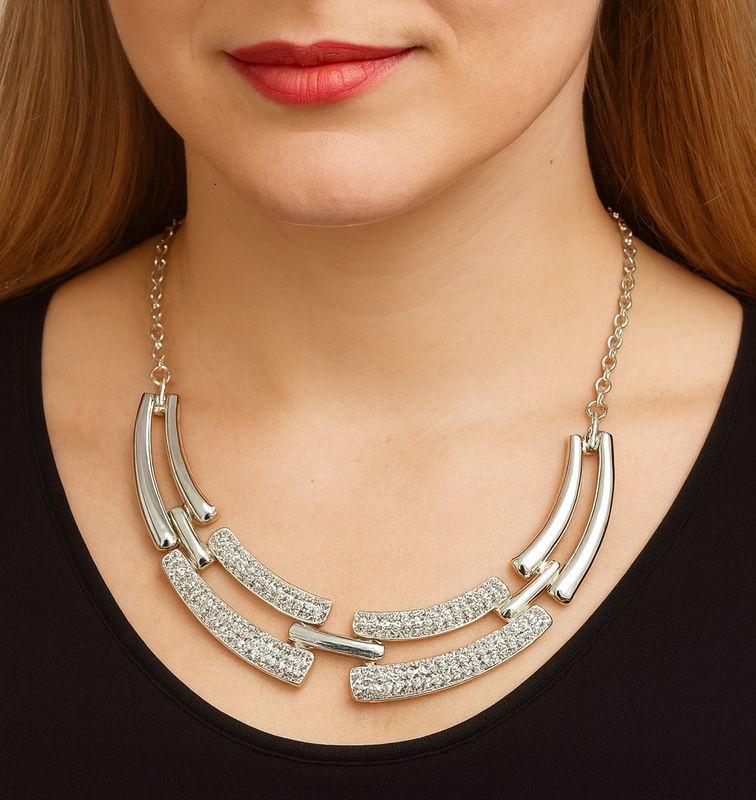 Radiant Silver Curve Crystal Collar