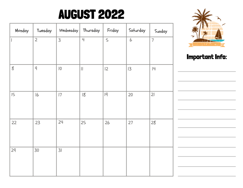 August 2022 Calendar