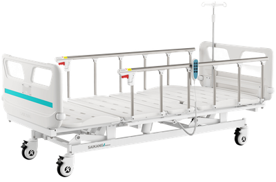 CAMA HOSPITALARIA 3 POSICIONES EN FORMA ELÉCTRICA ▸ BARANDAL TIPO CORRAL ▸ BASE DESMONTABLE ABS (INCLUYE PORTA SUERO Y COLCHÓN)