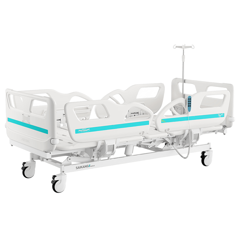 CAMA HOSPITALARIA 3 POSICIONES EN FORMA ELÉCTRICA ▸ BARANDAL COMPLETO ABS ▸ BASE DESMONTABLE ABS (INCLUYE PORTA SUERO Y COLCHÓN)