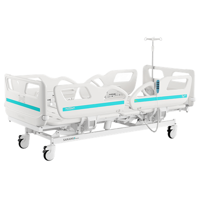 CAMA HOSPITALARIA 3 POSICIONES EN FORMA ELÉCTRICA ▸ BARANDAL COMPLETO ABS ▸ BASE DESMONTABLE ABS (INCLUYE PORTA SUERO Y COLCHÓN)