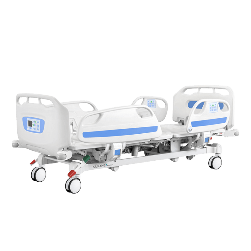 CAMA HOSPITALARIA 5 POSICIONES EN FORMA ELÉCTRICA ▸ BARANDAL COMPLETO ABS ▸ BASE DE METAL (INCLUYE PORTA SUERTO Y COLCHÓN)