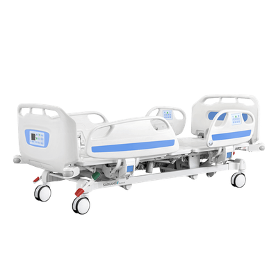 CAMA HOSPITALARIA 5 POSICIONES EN FORMA ELÉCTRICA ▸ BARANDAL COMPLETO ABS ▸ BASE DE METAL (INCLUYE PORTA SUERTO Y COLCHÓN)