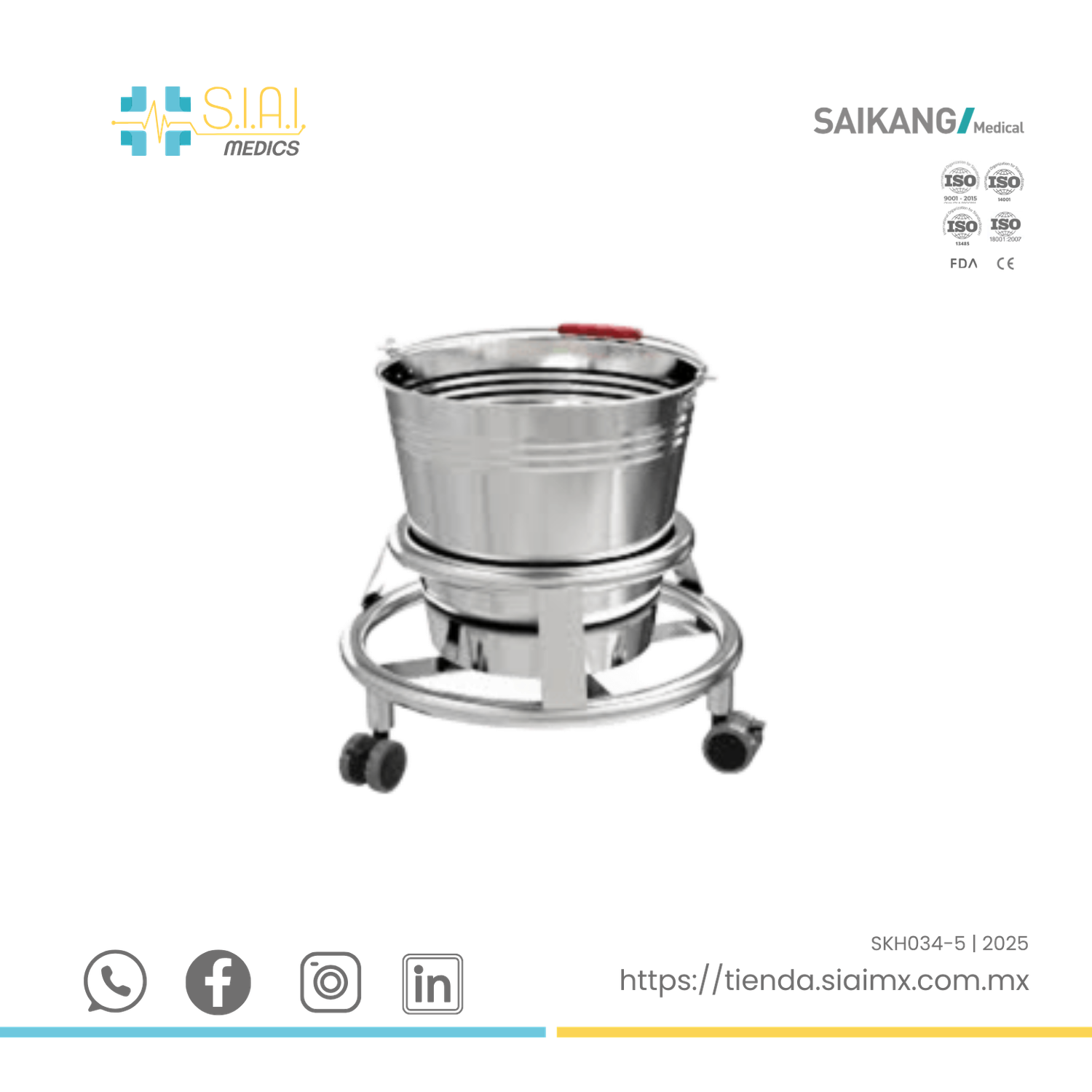 CUBETA DE PATADA DE ACERO INOXIDABLE  ▸ CAPACIDAD 14 L
