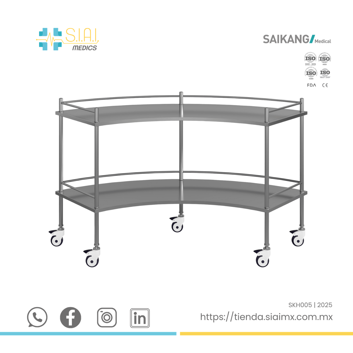 MESA RIÑÓN DE ACERO INOXIDABLE PARA MATERIAL DE INSTRUMENTAL ▸ LLANTAS HOSPITALARIAS