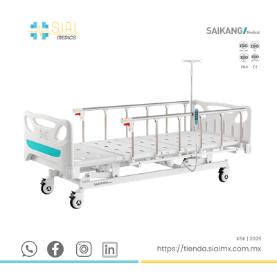 CAMA HOSPITALARIA 3 POSICIONES EN FORMA ELÉCTRICA ▸ BARANDAL TIPO CORRAL ▸ BASE DE METAL (INLCUYE PORTA SUERO Y COLCHÓN)