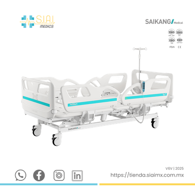 CAMA HOSPITALARIA 3 POSICIONES EN FORMA ELÉCTRICA ▸ BARANDAL COMPLETO ABS ▸ BASE DESMONTABLE ABS (INCLUYE PORTA SUERO Y COLCHÓN)